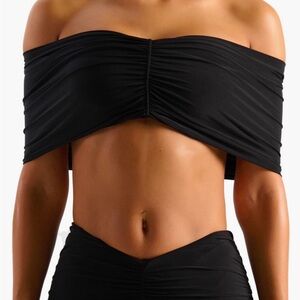Naked Wardrobe Black Hourglass Off-Shoulder Ruched Crop Top Size M